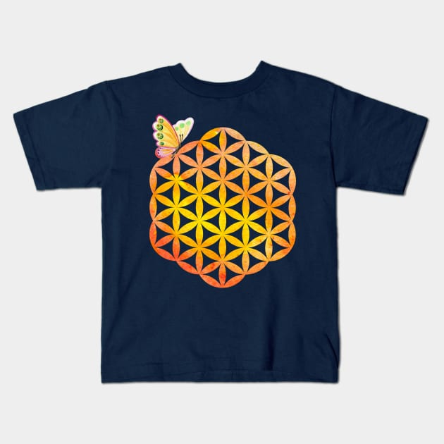 Flower of life, butterfly Kids T-Shirt by Unelmoija